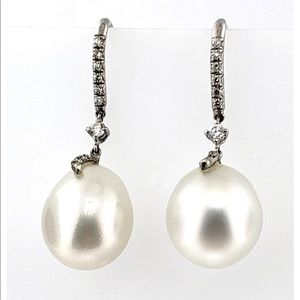 Pearls, Platinum, diamonds earrings.